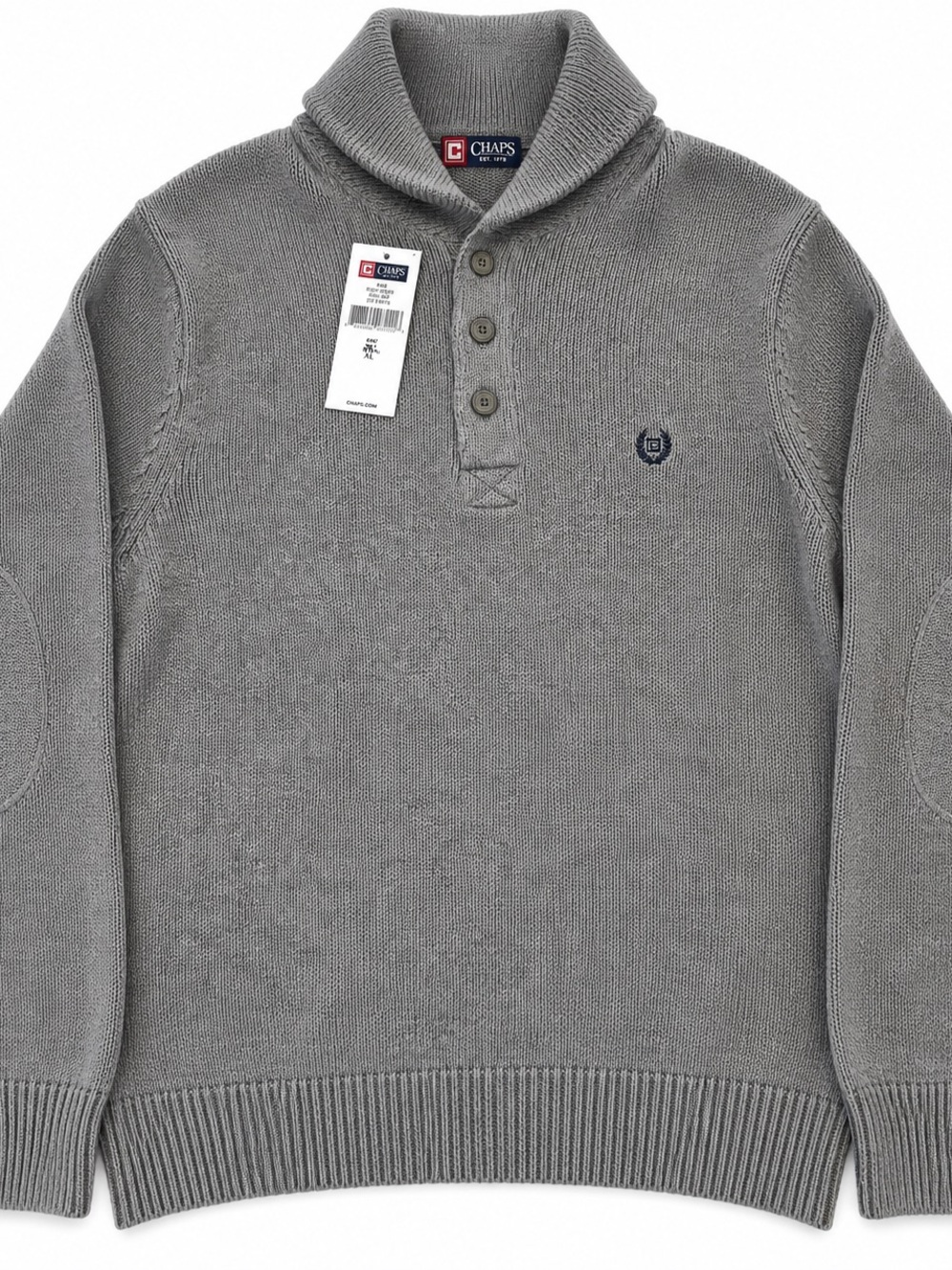 Chaps Big Sky Men’s XL Shawl Collar Sweater NWT Elbow Patches Gray